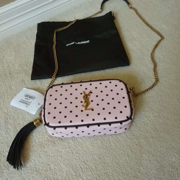 SAINT LAURENT YSL Mini 'Lou' Logo Polka Dot Pattern Leather Crossbody Bag (Pink) - Picture 5 of 12